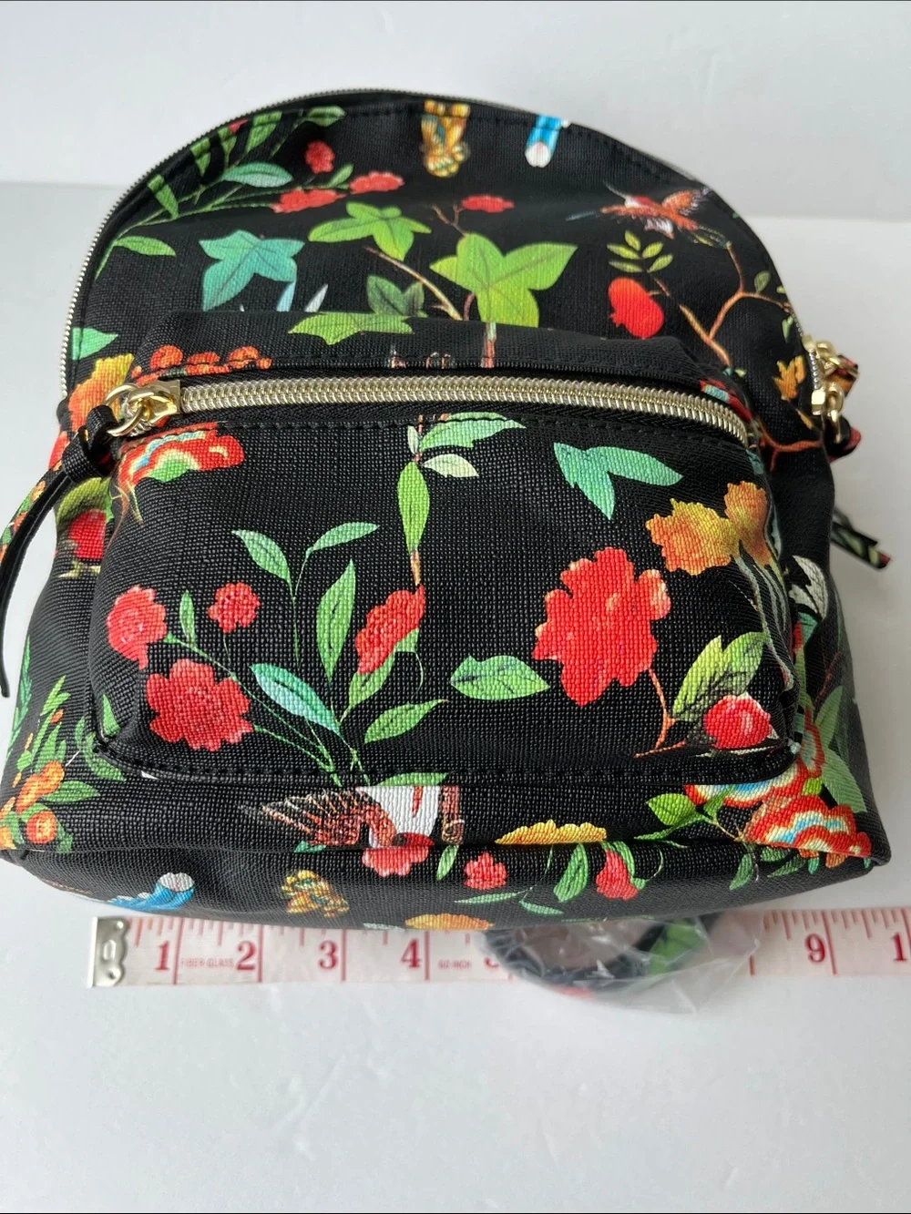 T Shirt & Jeans Mini Backpack Floral Birds  Zip Closure Rare NWT
